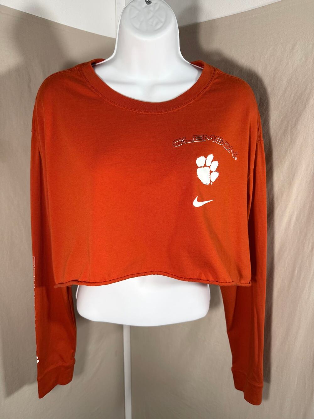 Nike Clemson Tigers Cropped Long Sleeve Tee Orange XL